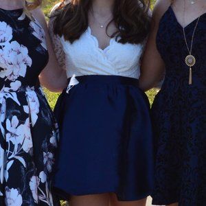 Low cut Navy Blue and white midi dress
